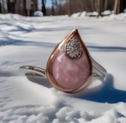 CERAMIC & 0.10CT DIAMONDS RING/PINK/ STERLING SILVER SIZE M1/2