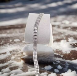 SILVER THREE ROWS CZ BRACELET 7 1/2 LENGTH.
