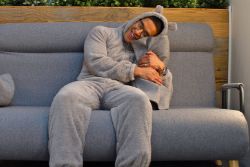 FREE DELIVERY - TEDDY FLEECE ONESIE - GREY - SIZE 14(SBA-00145)