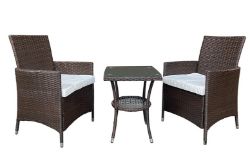 FREE DELIVERY - 2-SEATER RATTAN BISTRO GARDEN FURNITURE SET - BROWN (NBN-00032)