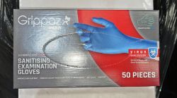 600 BOXES GRIPPAZ BLUE NITRILE SMALL - 50 GLOVES EXP 10/25