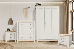 FREE DELIVERY - SPLIT 4PC BEDROOM FURNITURE SET - WHITE BEDSIDE TABLES(TEO-00030 1-4)