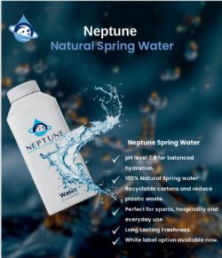 20 PALLETS OF NEPTUNE NATURAL SPRING WATER IN PAPER BASED PACKAGING AND PLANT BASED CAP
