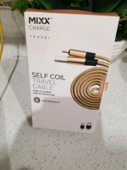 LARGE JOB LOMIXX CHARGER USB TO MICRO USB SELF COIL TRAVEL CHARGER GOLD UNIVERSAL 1M NEW