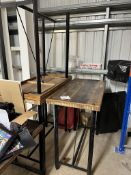 3 raised steel frame timber topped rectangular tables,