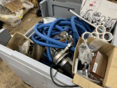Contents of collapsible pallet to include various hose, fittings, pump etc