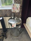 Circular metal framed bedside tables x 4 with 2 lamps and 2 matching bed pillows by artist Anna Pl