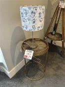 Circular metal framed bedside tables x 2 with 2 lamps and 2 matching bed pillows by artist Anna Pl
