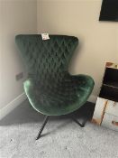 Green velvet effect chairs x 2 and foot stool