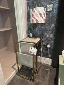Metal framed bedside tables x 2 with lamps and 2 matching bed pillows By Artist Anna Platts