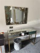 Metal framed glass topped dressing table & mirror