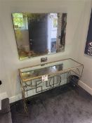 Metal framed glass topped dressing table & mirror