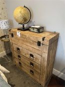 Wooden framed chest of drawers with globe