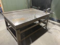 Steel frame welding inspection table, approx 1830 x 1350mm. Please note contents not included
