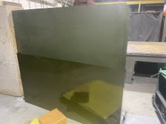 Seven freestanding welding screens, three metal and four fabric