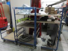 Three metal frame mobile storage racks 2 - 800 x 800 x height 600mm 1 - 800 x 800mm (excluding
