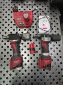 Two Milwaukee M12BPRT cordless pop riveters, and 2 x M12 chargers