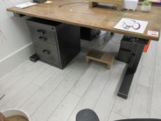 Steel Vintage manufactured bespoke metal frame hardwood top electric height adjustable desk, 1500