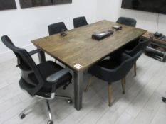 Steel Vintage manufactured bespoke solid wood top meeting table, 1.8m x 1m with five upholstered