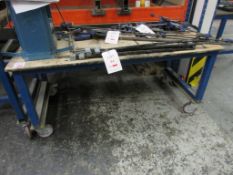 Metal frame timber top mobile workbench, 1500 x 750mm, 2 x metal frame mobile storage units, 740 x