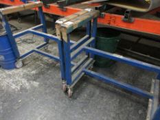 Three metal frame material trollies, 1050 x 700mm