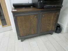 Steel Vintage manufactured bespoke solid wood top 2-door storage unit, hardwood inlay to doors, 1030