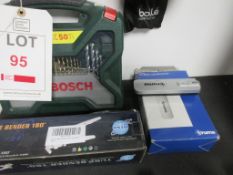 Miscellaneous lot including Bosch drill bit set, manual tube bender 180', Truma level check
