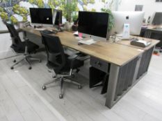 Steel Vintage manufactured bespoke solid wood top 4-pod desk, 3m x 1550mm, with lockable single