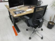 Steel Vintage manufactured bespoke metal frame hardwood top electric height adjustable desk, 1500