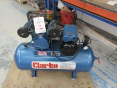 Clarke Air industrial receiver mounted air compressor model XEV16/100, serial no. 159567 (2022)