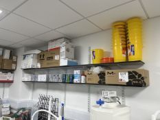 Contents to 4 shelves of various consumables