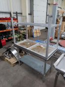 2 x Stainless Steel Tables 1200x600x820. 1 with square legs and 1 with Round legs.