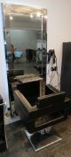 Wall Mounted Salon station, comprising mirror with integrated shelf (and LED backlighting),