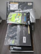 Box of arm and leg warmers, home trainer sweat guard etc.