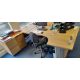 3x wood effect cantilever curved office desks with 3x 3 drawer pedestal and 3x matching desk - Image 6 of 6