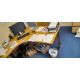3x wood effect cantilever curved office desks with 3x 3 drawer pedestal and 3x matching desk - Image 2 of 6