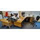 3x wood effect cantilever curved office desks with 3x 3 drawer pedestal and 3x matching desk - Image 4 of 6