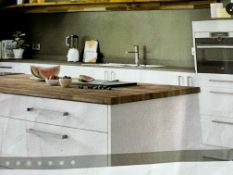 3700+ items white gloss slab kitchen doors and drawer fronts. Glass doors. This lot is a conditional