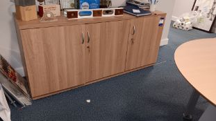 Laminated Triple Door Credenza & Contents of Stationary (excludes contents and awards on top of