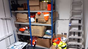 Two Bays of Boltess Steel Shelving & Contents of Site and Safety Clothing