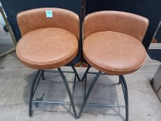 Pair of Leather Low Back Bar Stools