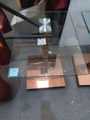 Pair of Rose Gold Coloured Glass Top Side Tables