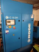 Boge C15DR receiver mounted industrial screw compressor, Machine no. 5099252, hours 3607 with