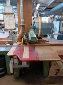 Wadkin BRA 350 pull over cross cut saw with roller feed table. Purchaser responsible for