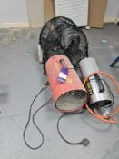Clarke Devil 850 space heater, Stanley space heater & 2 x Unbadged fan
