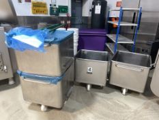 4 x SS Tote Bins and 2 x Plastic scrapers.