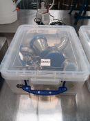 Plastic container to include various stainless steel distillery fittings