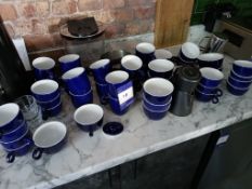 Assortment of Blue mugs, saucers, as lotted