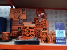 Various Hornsea Pottery (Red) including Espresso Sets, Storage Jars, Mugs, Money Boxes, Cruets & Coa
