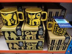 Assorted Hornsea Pottery (Chartruse) Mugs (birds and cats & piranhas) and medium 'plantys'